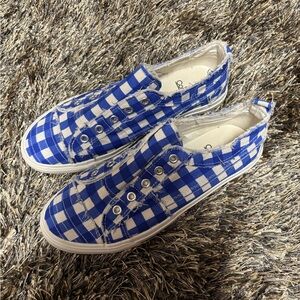 Blue Checkered Gingham Slip-on Shoes